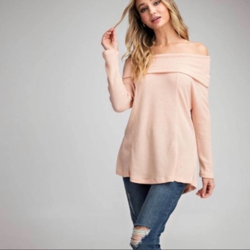 Waffle Knit Off Shoulder Top